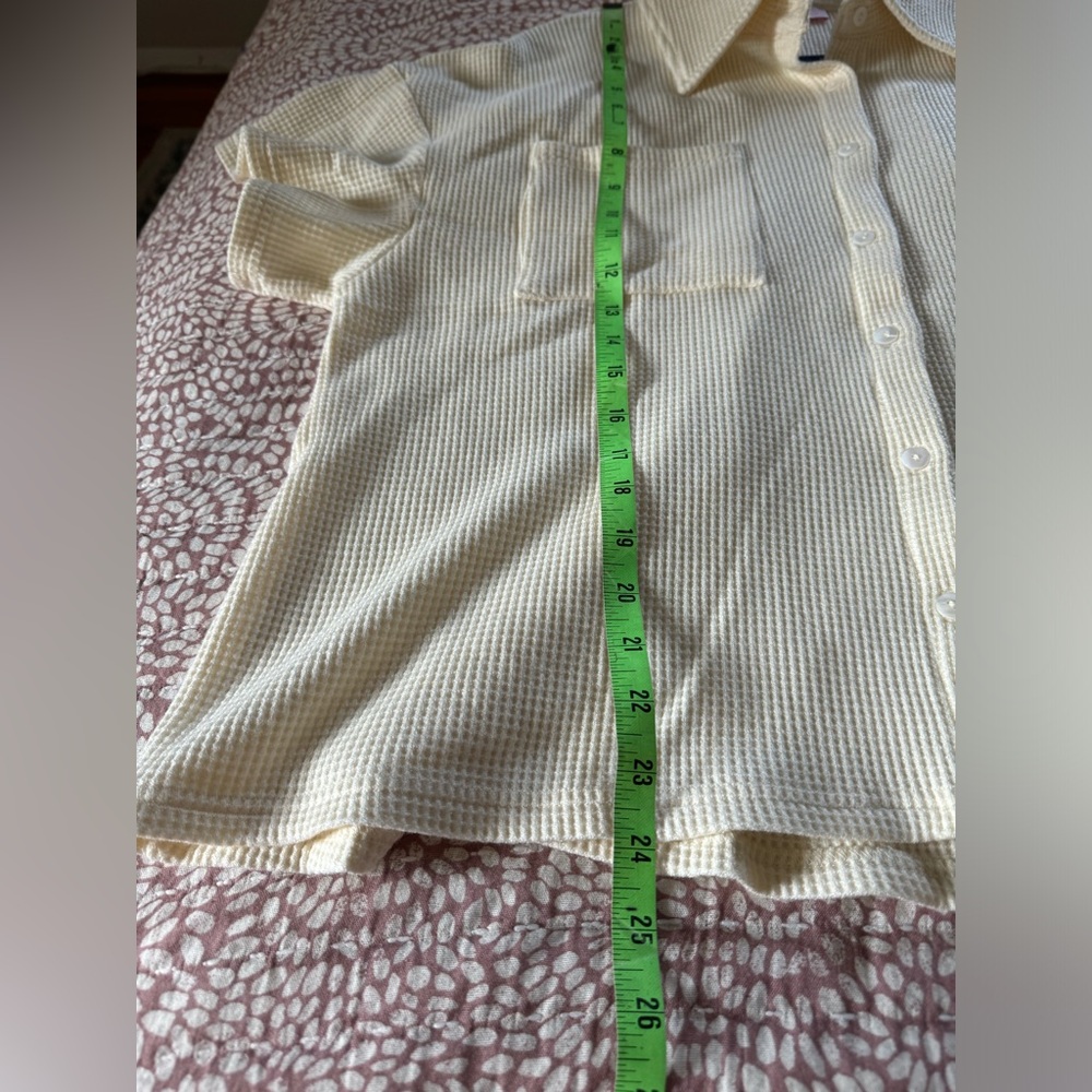 Cream Colored Waffle Pattern Button Down Top By P… - image 5